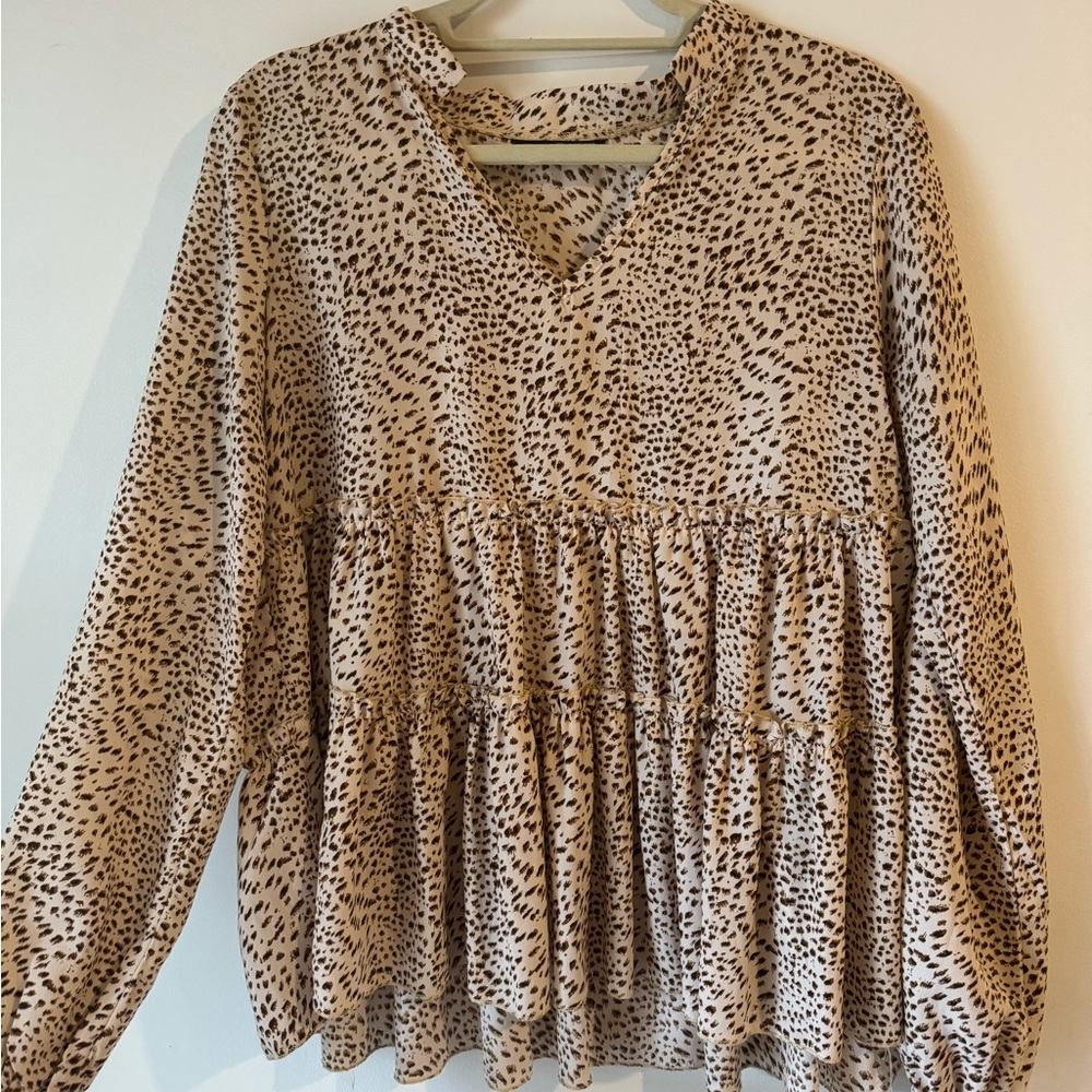 SHEIN Tan and Brown Tiered Long Sleeve Blouse